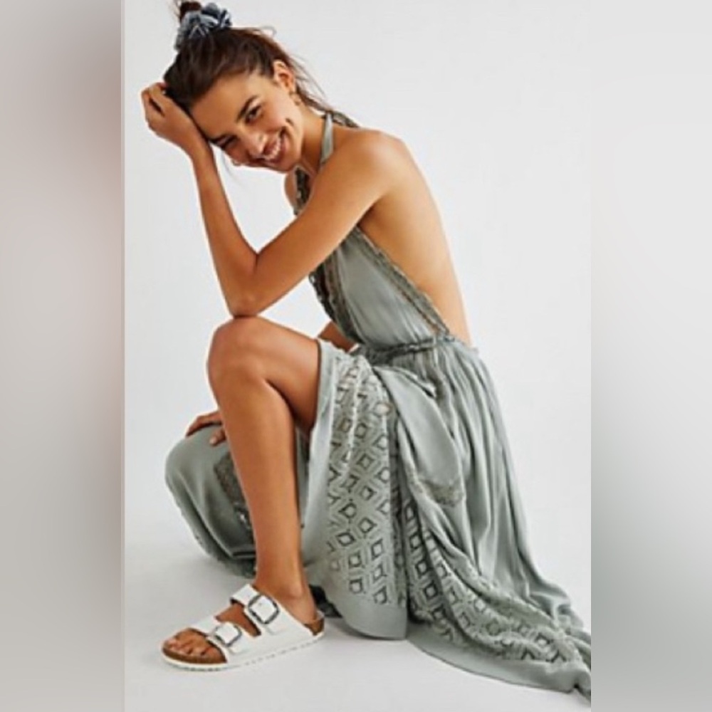 Free People Endless Summer Norina Maxi Dress NWT XS in Moss Green